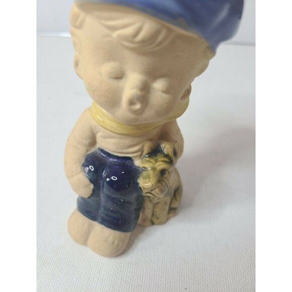 VINTAGE 70's Japan Stoneware Boy And His Dog Statue Figurine Display Decoration - Picture 2 of 10